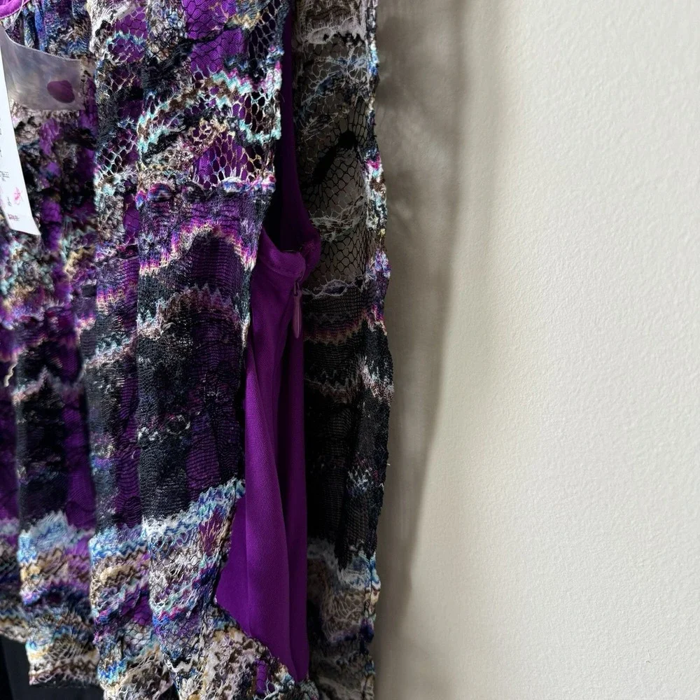 NEW Cache Womens Size 8 Blouson Black Purple Floral Lace Vintage Sheath Dress - Picture 4 of 8